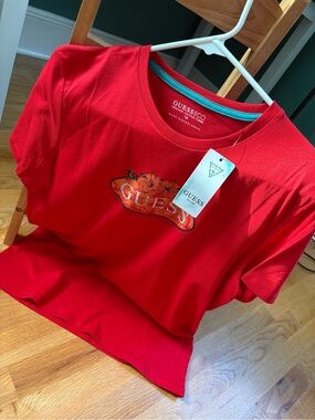 Guess Red Logo Short Sleeve Tee with Chest Patch
